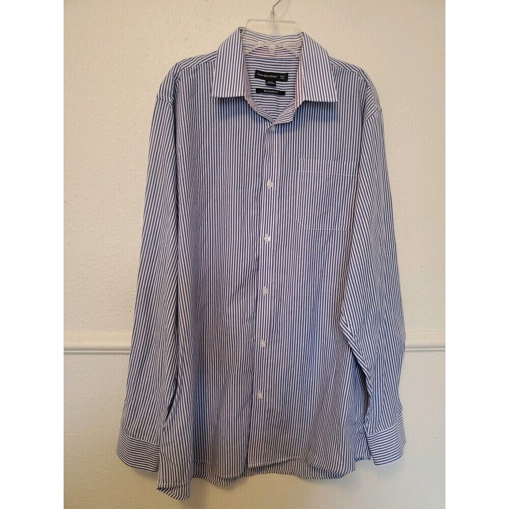 Cedar Wood State Men's Regular Fit Striped Dress Shirt 16.5" Neck Blue White